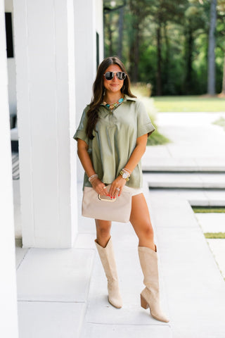 Shimmering Olive Top - Instyle Boutique