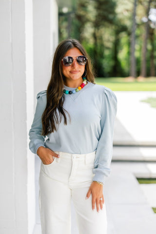 Blue Mist Puff Sleeve Sweatshirt Top - Instyle Boutique