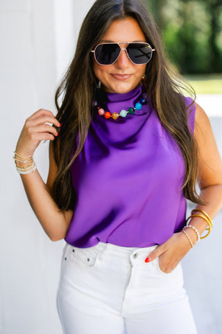 Look My Way Purple Satin Tank - Instyle Boutique
