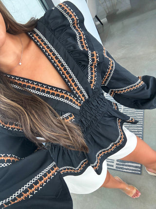 Bells Black Embroidered Top