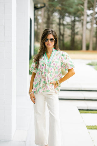 In Bloom Pink and Green Top - Instyle Boutique
