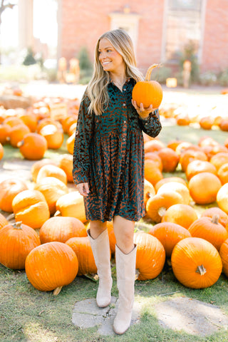 Textured Teal Animal Print Dress