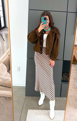 Truffle & Cream Satin Midi Skirt - Instyle Boutique