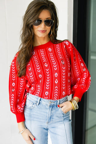 Red Skies At Night Puff Sleeve Sweater - Instyle Boutique