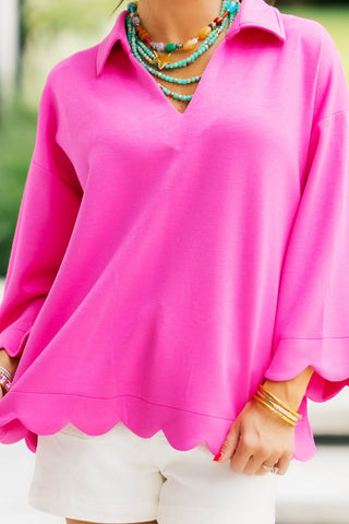 Lovely in Hot Pink Scalloped Knit Top - Instyle Boutique