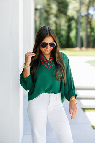 Pretty Plaid Hunter Green Top - Instyle Boutique