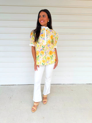Yellow Blossom Mix Print Top - Instyle Boutique