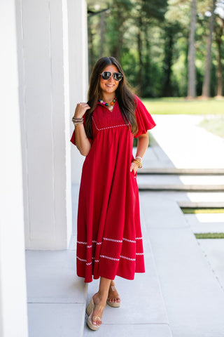 Crimson Charm Midi Dress