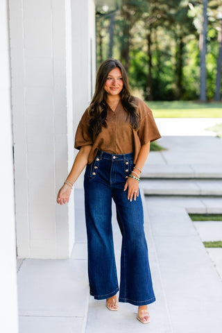 Sophie Suede and Denim Detail Top - Instyle Boutique