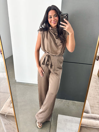 Holiday Ready Wide Leg Jumpsuit - Mocha - Instyle Boutique