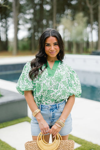Botanical Breeze Puff Sleeve Top - Instyle Boutique