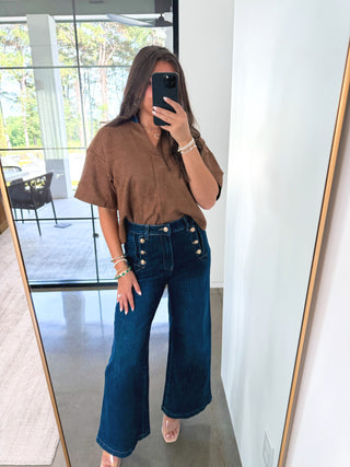 Sophie Suede and Denim Detail Top