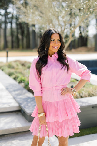 Pink Wink Pleated Cotton Shirtdress - Instyle Boutique