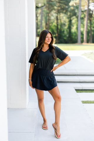 On The Go Black V-Neck Tee - Instyle Boutique
