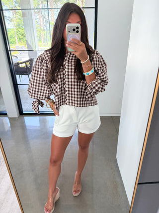 Sweet and Scalloped Brown Gingham Top