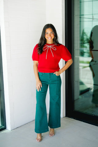 Wrapped In Red Bow Sweater Top - Instyle Boutique