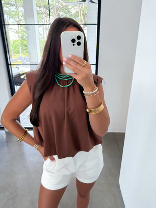 Hazelwood Brown Bubble Top - Instyle Boutique