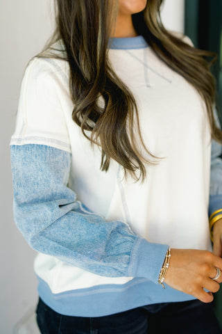 Cream Multi Denim Top - Instyle Boutique