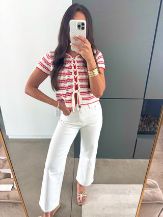 Americana Lace - Up Striped Crochet Top - Instyle Boutique