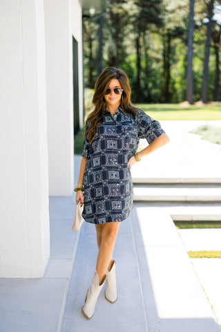 Nora Navy Patchwork Dress