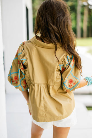 Olive You More Embroidered Smocked Top - Instyle Boutique
