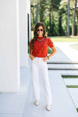 Terracotta Dot Short Sleeve Sweater - Instyle Boutique