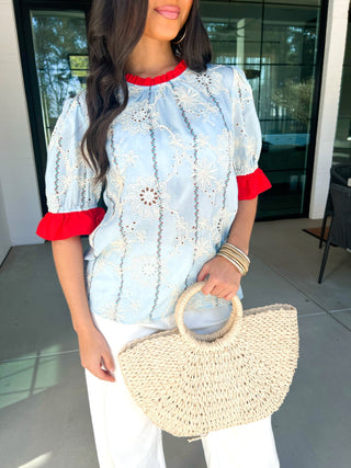 Spring Blue Eyelet Top - Instyle Boutique