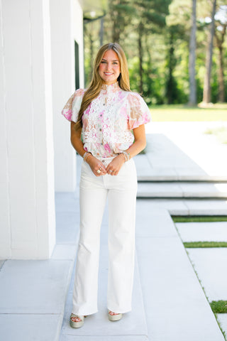 Stay Sweet Pink Crochet Floral Top