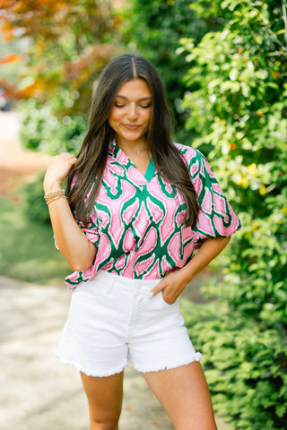 Love Letters Green Printed Top ~FINAL SALE~