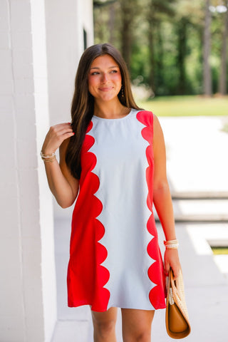 Sun Kissed Scalloped Dress - Blue and Red - Instyle Boutique
