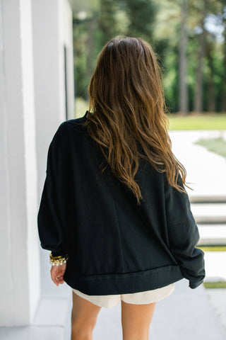 Black Game Day Embroidered Mock Neck Sweatshirt - Instyle Boutique