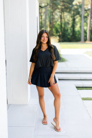 On The Go Black V-Neck Tee - Instyle Boutique
