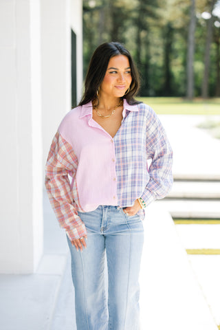 Purple and Plaid Button Up Top