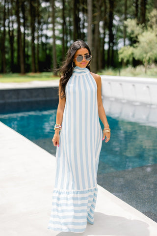 Charleston Chic Blue Striped Dress - Instyle Boutique
