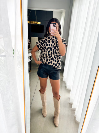 Wild Ideas Animal Print Short Sleeve Sweater