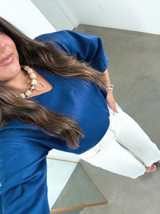 Happy Hour V-Neck Dolman Top-Navy