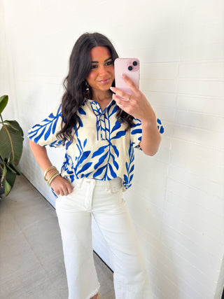 Radiant Royal Floral Top - Instyle Boutique