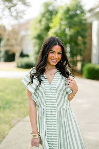 Girls Love Green Striped Dress - Instyle Boutique