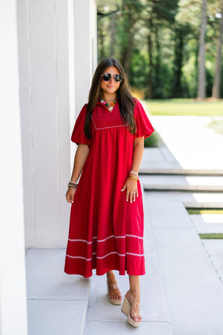 Crimson Charm Midi Dress - Instyle Boutique