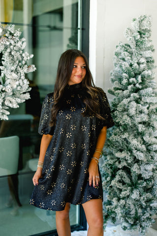 Best I've Seen Black Metallic Floral Dress - Instyle Boutique