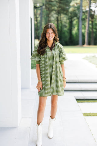 Sage Striped Zipper Dress - Instyle Boutique