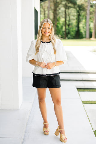 Ever After Embroidered Bow Tie Top