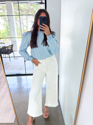 Blue Mist Puff Sleeve Sweatshirt Top