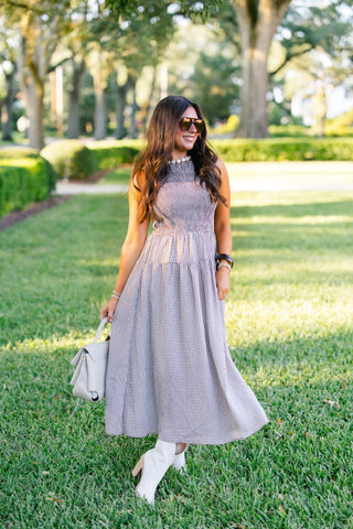Gather Around Brown Gingham Dress - Instyle Boutique