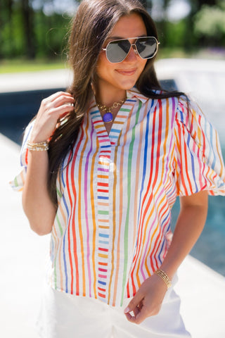 Somewhere Over the Rainbow Puff Sleeve Top - Instyle Boutique