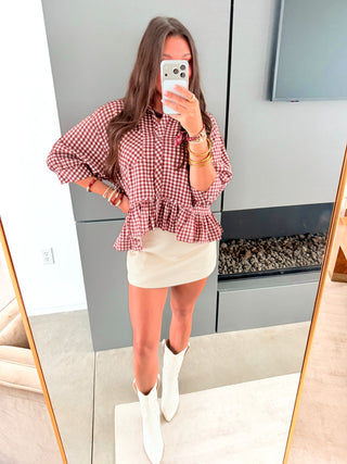 Check Yourself Gingham Peplum Top - Instyle Boutique