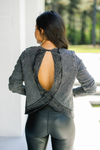 Made For More Mineral Wash Open Back Top-Black