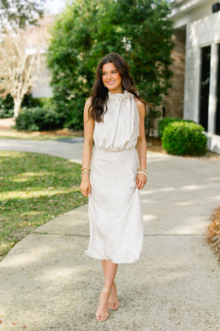 Be A Babe Beige Polka Dot Midi Dress