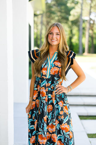 Bold Floral Black Printed Dress