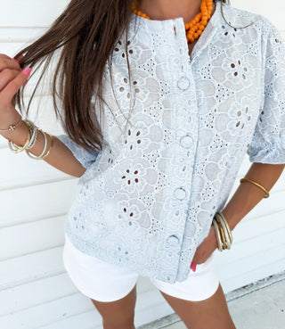 Darcy Dusty Blue Embroidered Top - Instyle Boutique